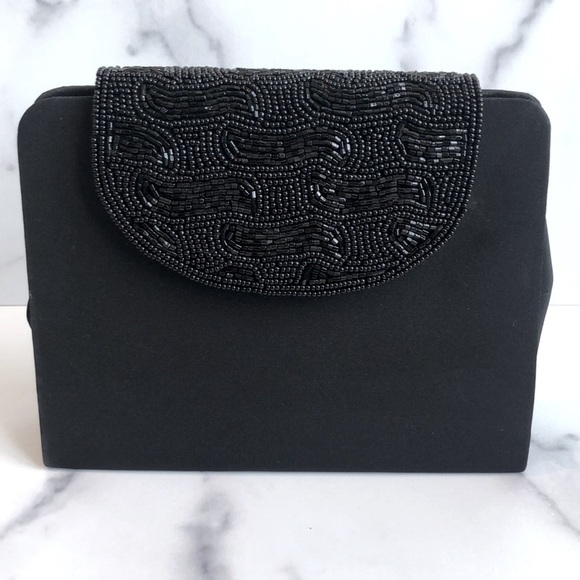 Made in Italy Black Clutch Beaded Evening Purse LP by Perfetto - Picture 1 of 13